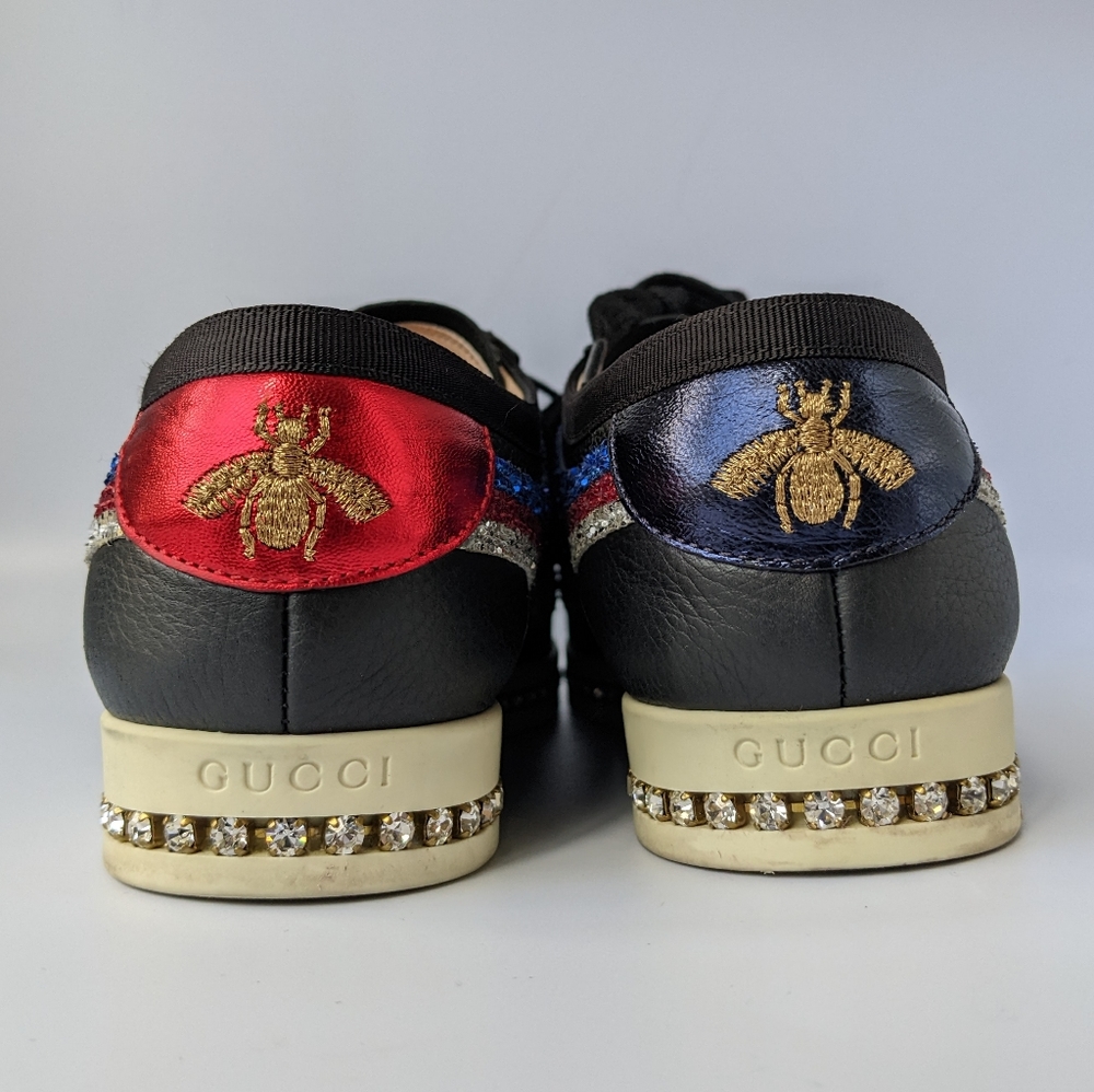 Gucci Black Falacer Glitter Crystal Rhinestone Sneakers Size 38.5 - Picture 5 of 10